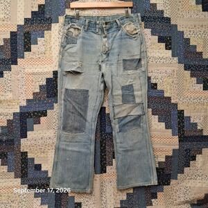 70s True Vintage Maverick Patchwork Jeans Mens 34x30 USA Scovill Boro Distressed